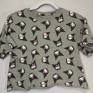 Sanrio Kuromi Gray Pink Crop Tee Large Y2K Goth Kawaii Layering Soft Grunge Cute